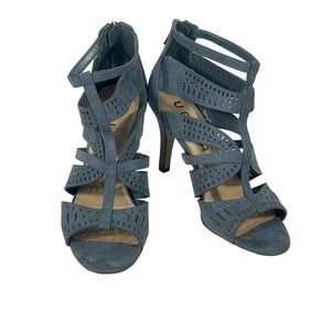 Unisa Jilsin Blue Faux Suede Cage Gladiator Zip Heels Bootie Shoe Sz 8